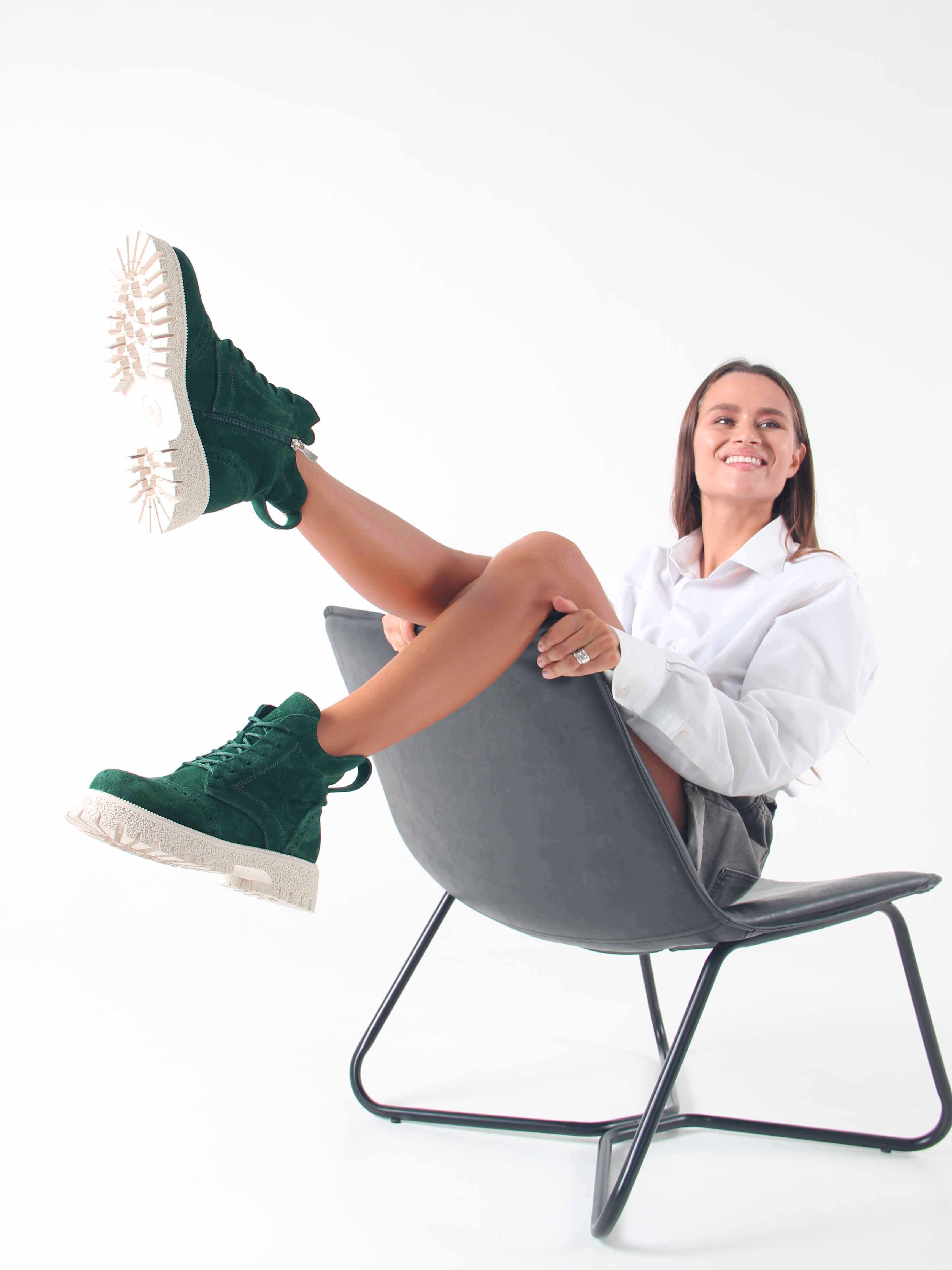 картинка Ботинки ED'ART 338.1541'be. Зеленый замша от интернет магазина