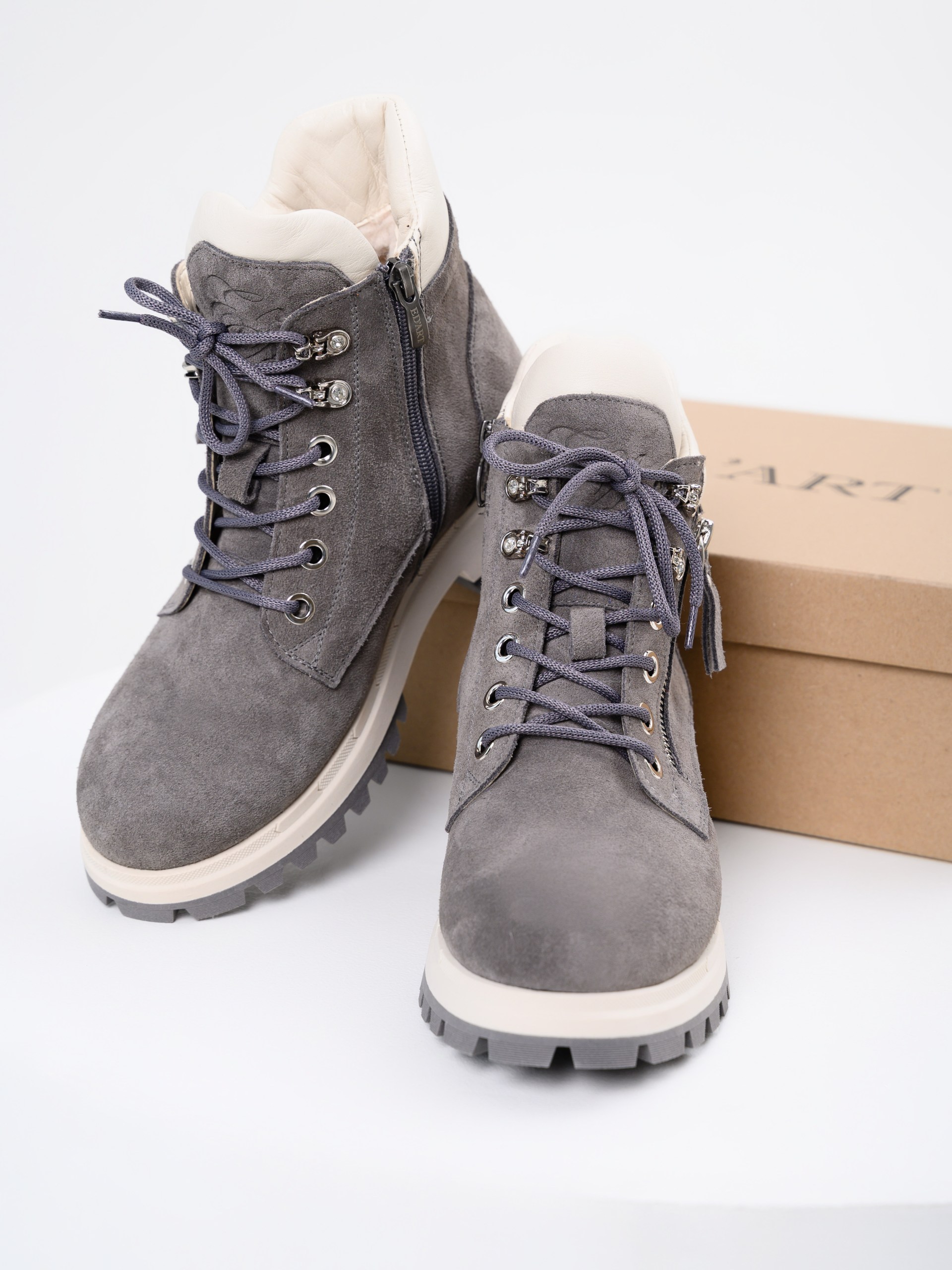 картинка Ботинки ED'ART 261.uno9'gr. Серый замок замша+бежевый от интернет магазина