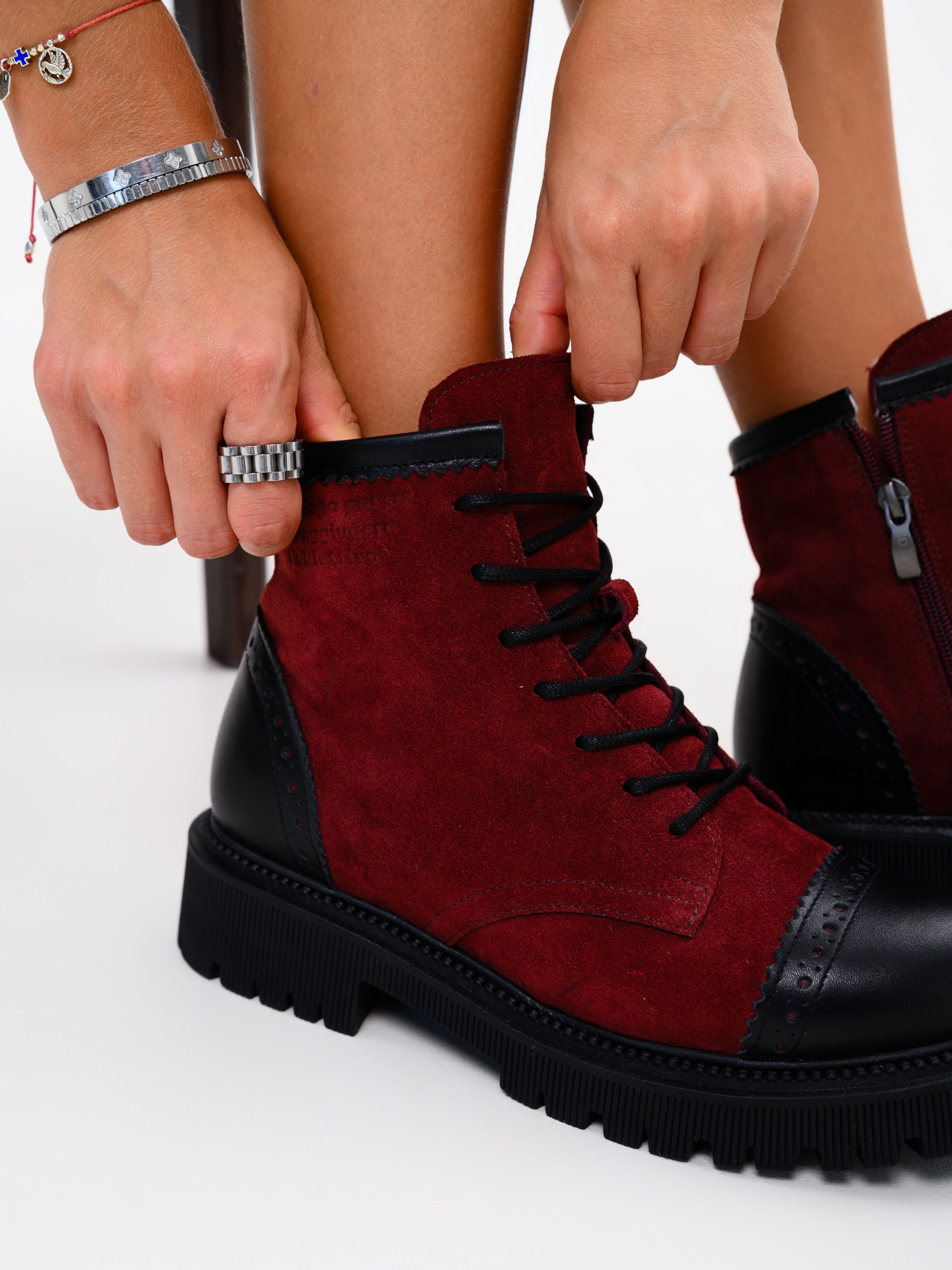 картинка Ботинки ED'ART 319.taskana'bl. Бордо замша+черный от интернет магазина