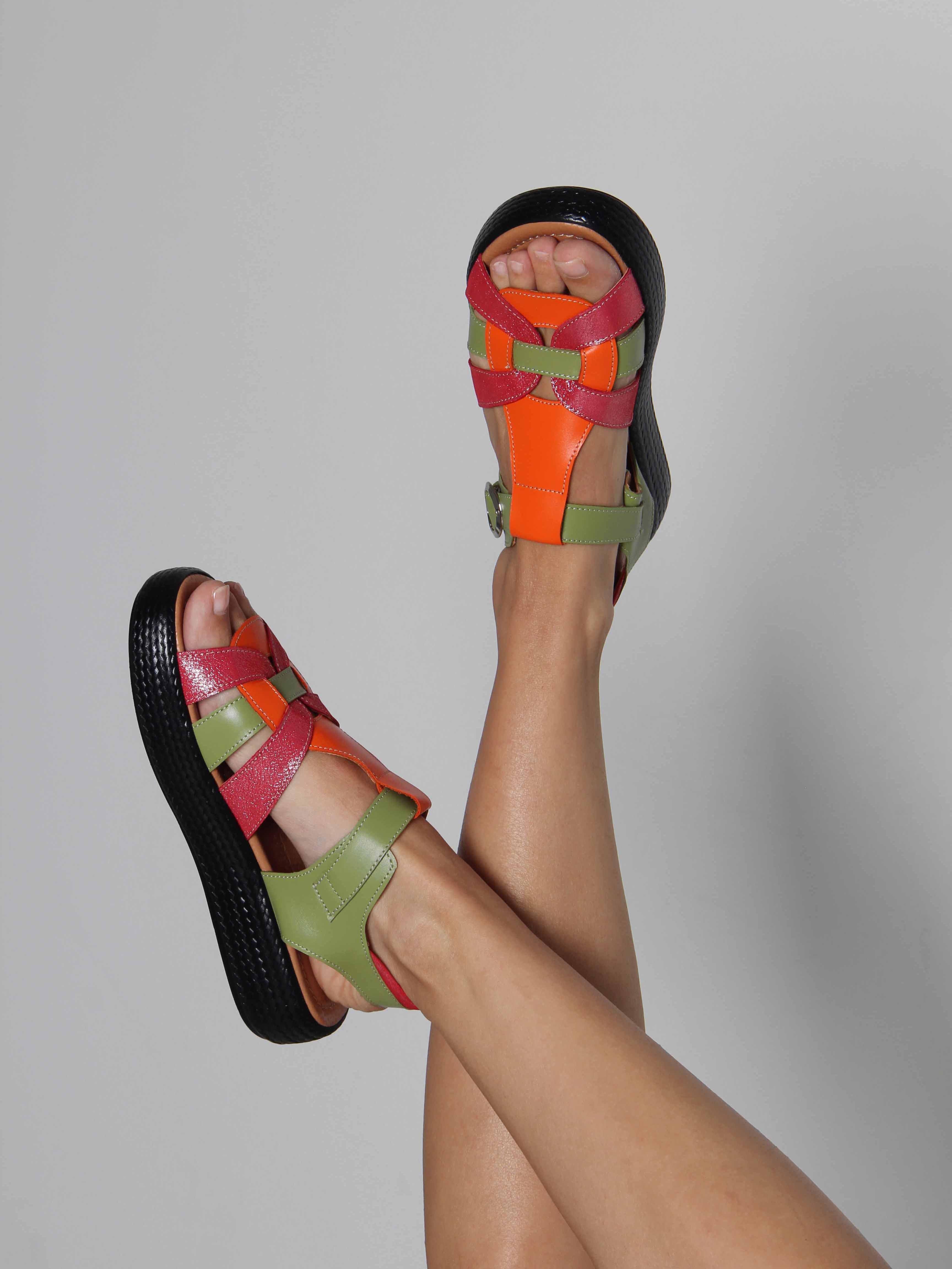 картинка Босоножки ED'ART 2028.2530'bl. Зеленый красный от интернет магазина