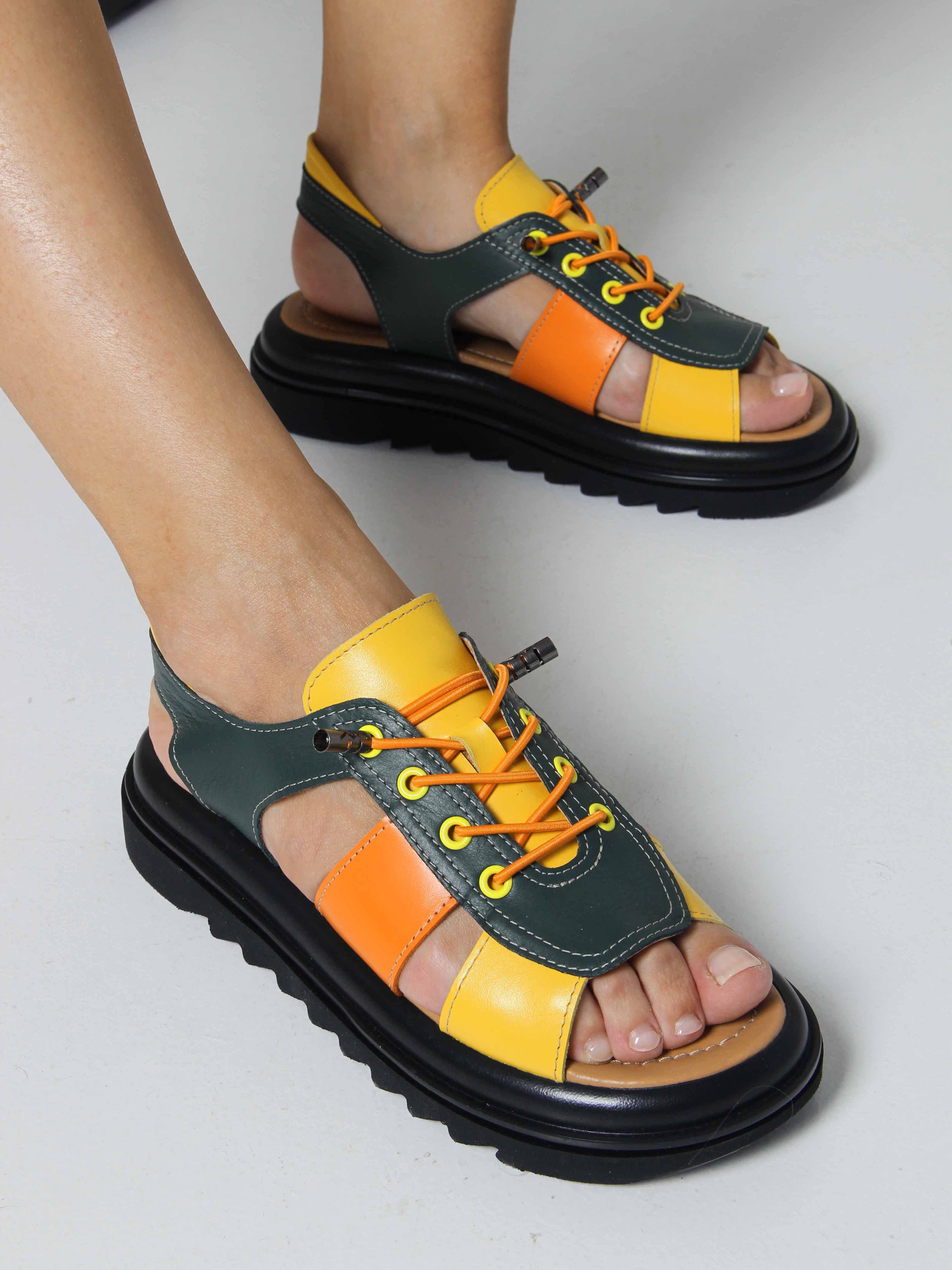 картинка Босоножки ED'ART 2029.2525'bl. Зеленый желтый оранжевый от интернет магазина