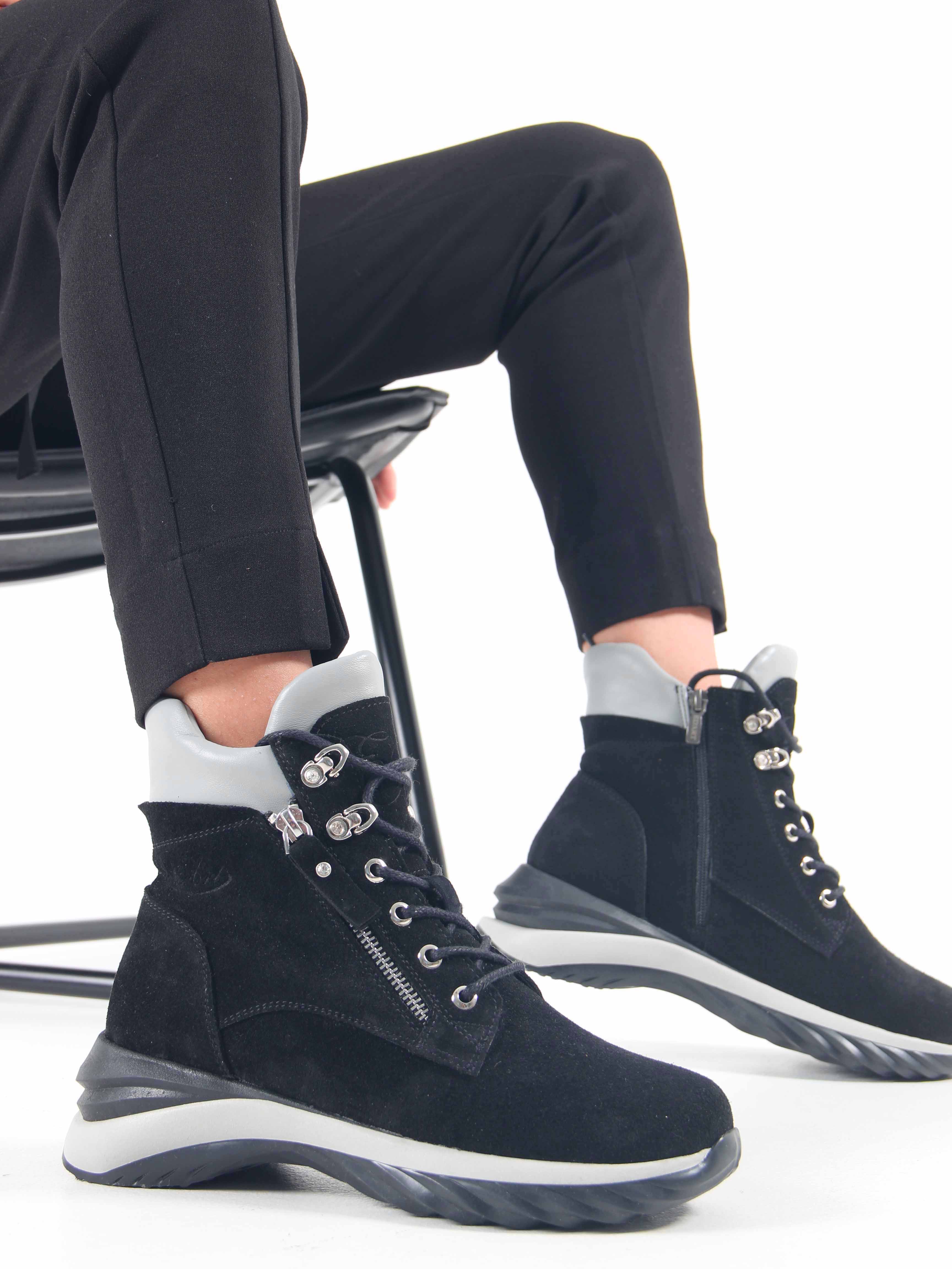 картинка Ботинки ED'ART 261.uno2'bl. черный серый замша от интернет магазина