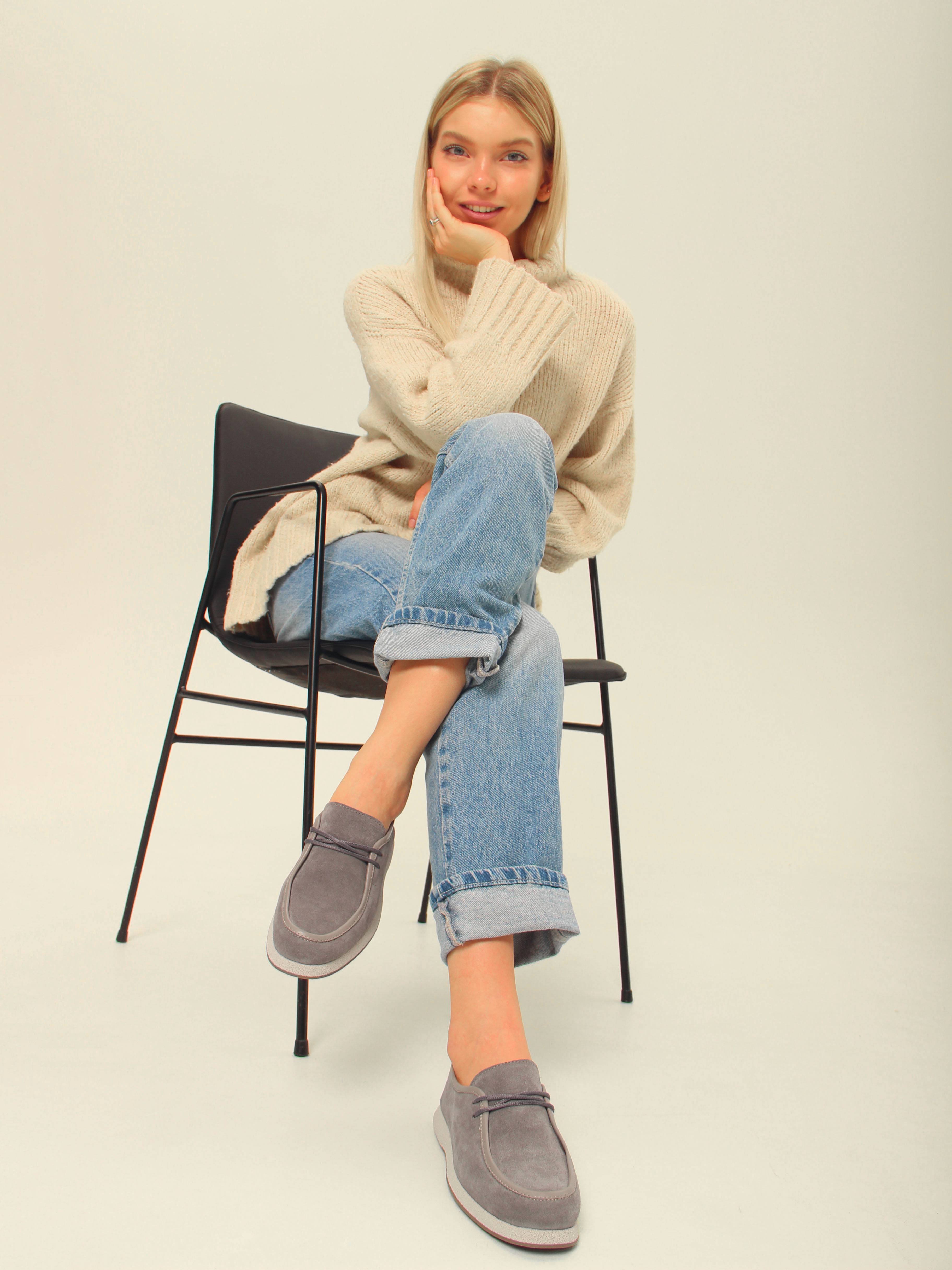 картинка Мокасины ED'ART 191.1607'be. серый замок замша от интернет магазина