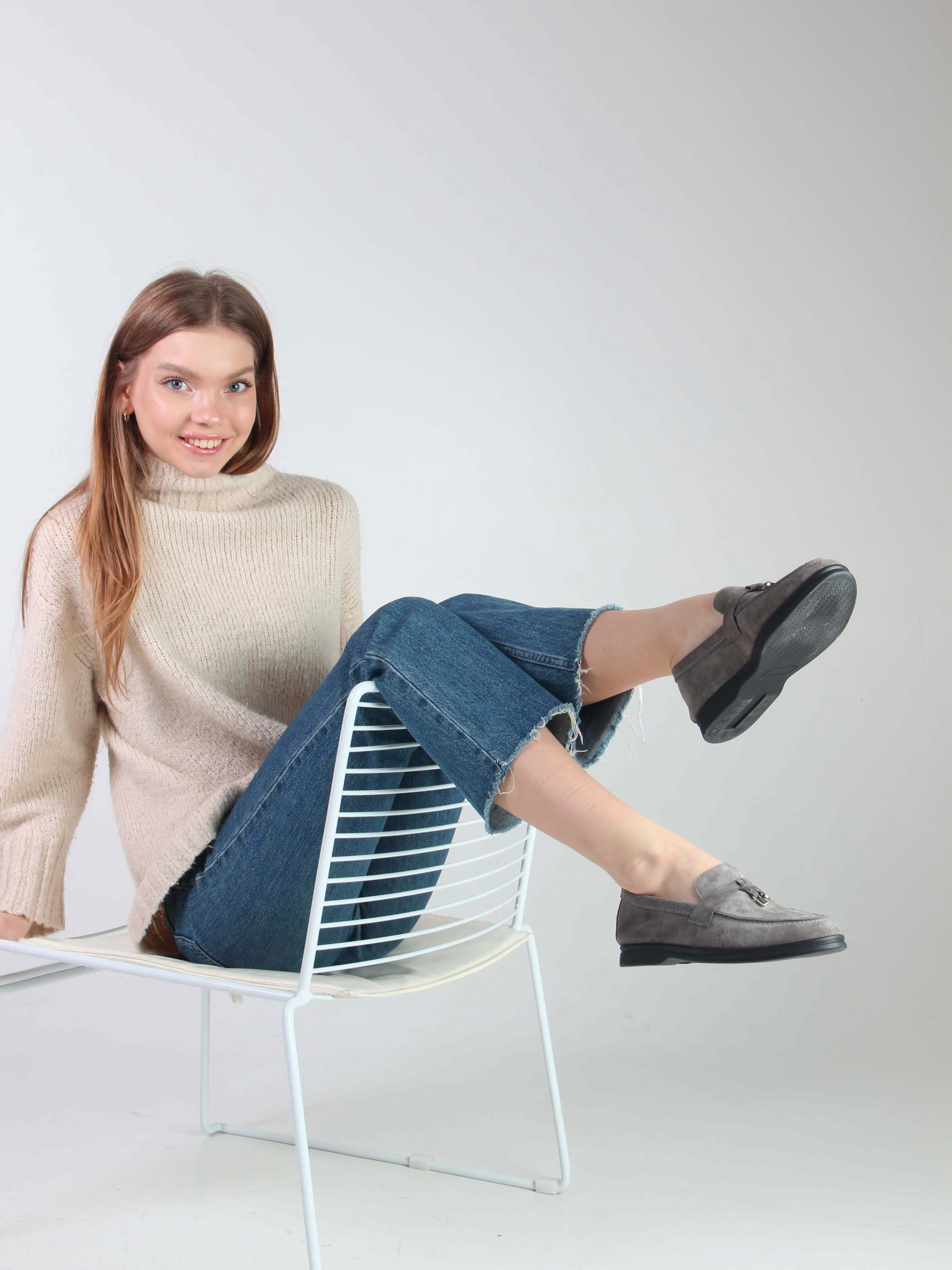 картинка Лоферы туфли ED'ART 170.2614'bl. Серый замок замша от интернет магазина