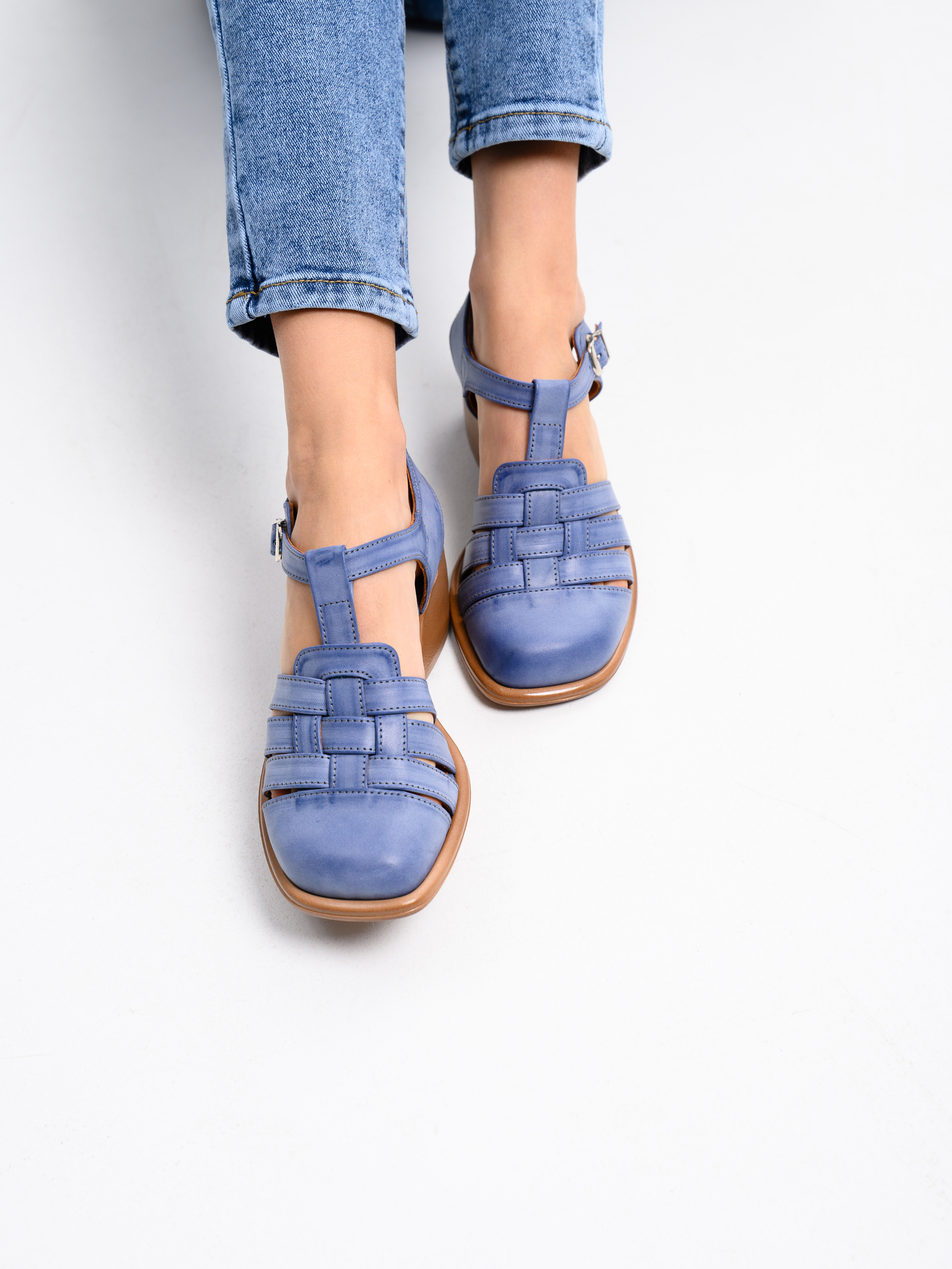 картинка Босоножки ED'ART 5035.23663'bе. Вакса джинс+коричневый от интернет магазина