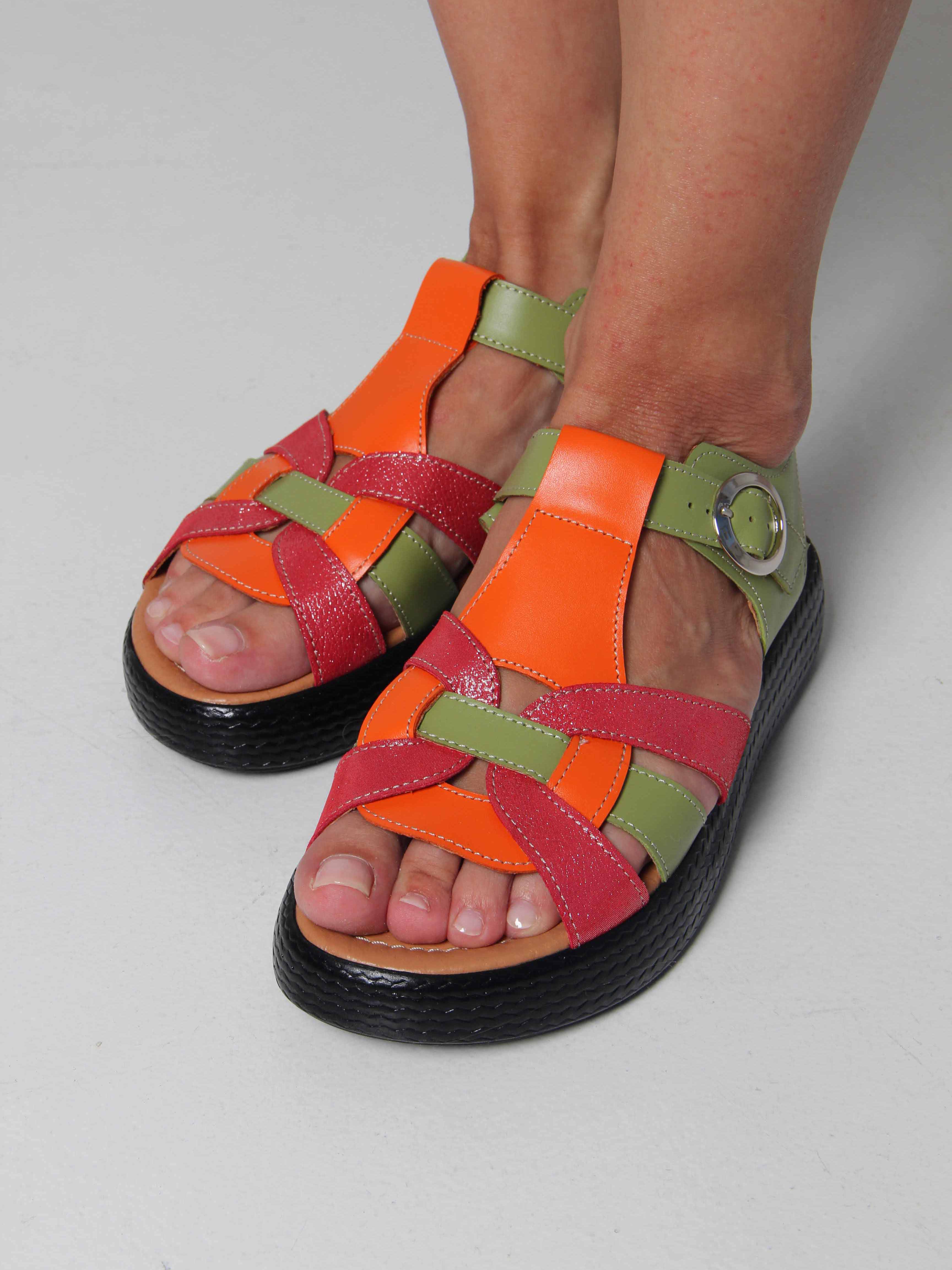 картинка Босоножки ED'ART 2028.2530'bl. Зеленый красный от интернет магазина