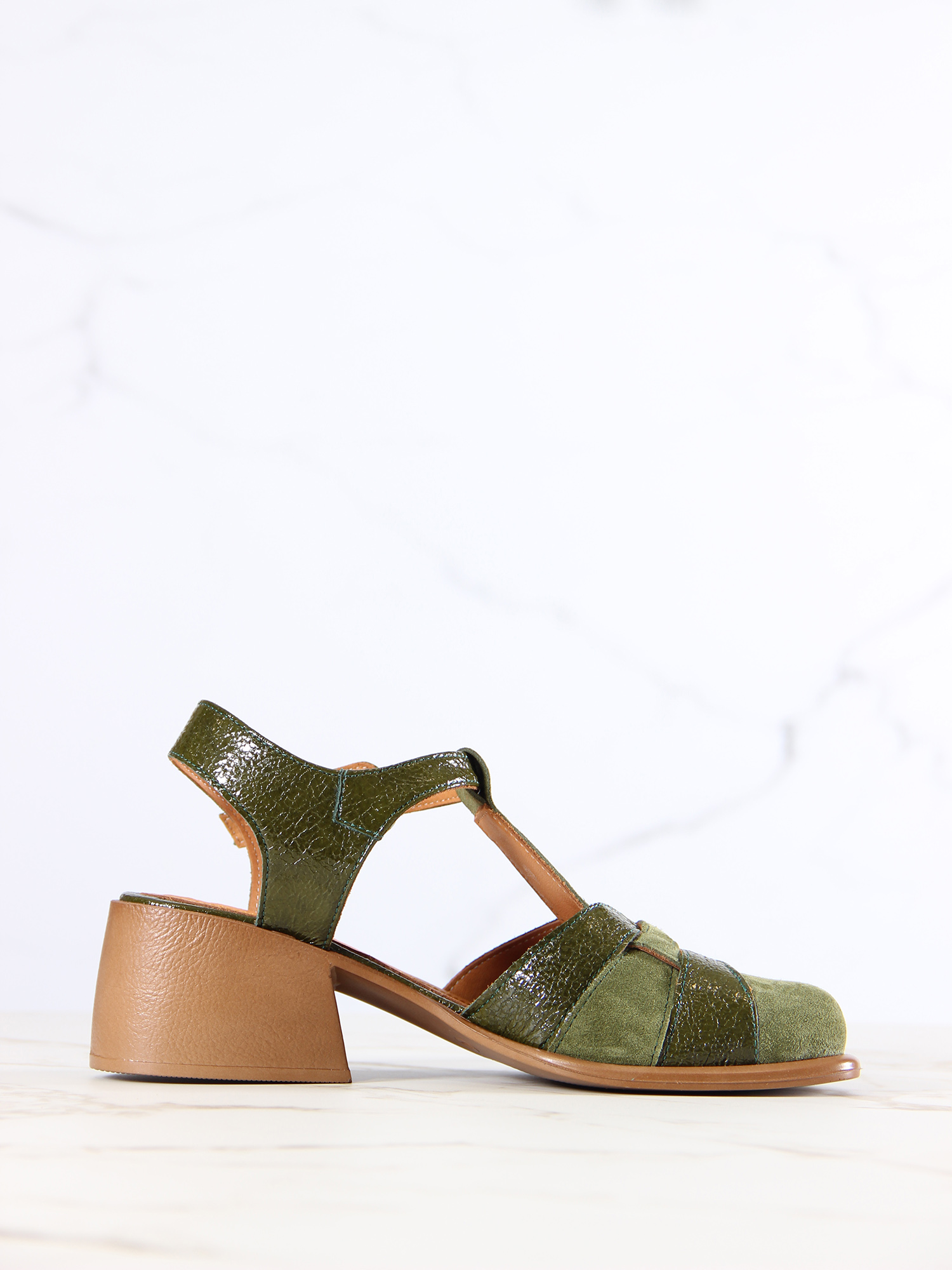 картинка Босоножки ED'ART 5038.23663'bе.Зеленый наплак+оливковая замша от интернет магазина