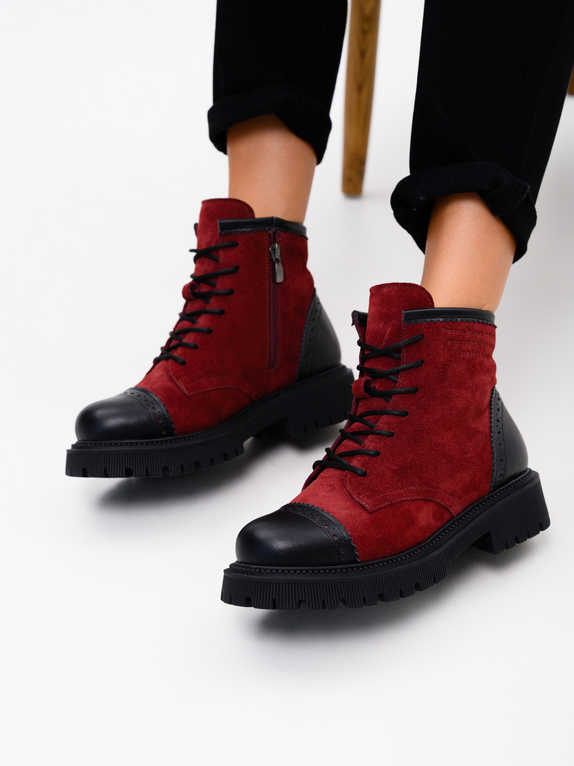 картинка Ботинки ED'ART 319.taskana'bl. Бордо замша+черный от интернет магазина