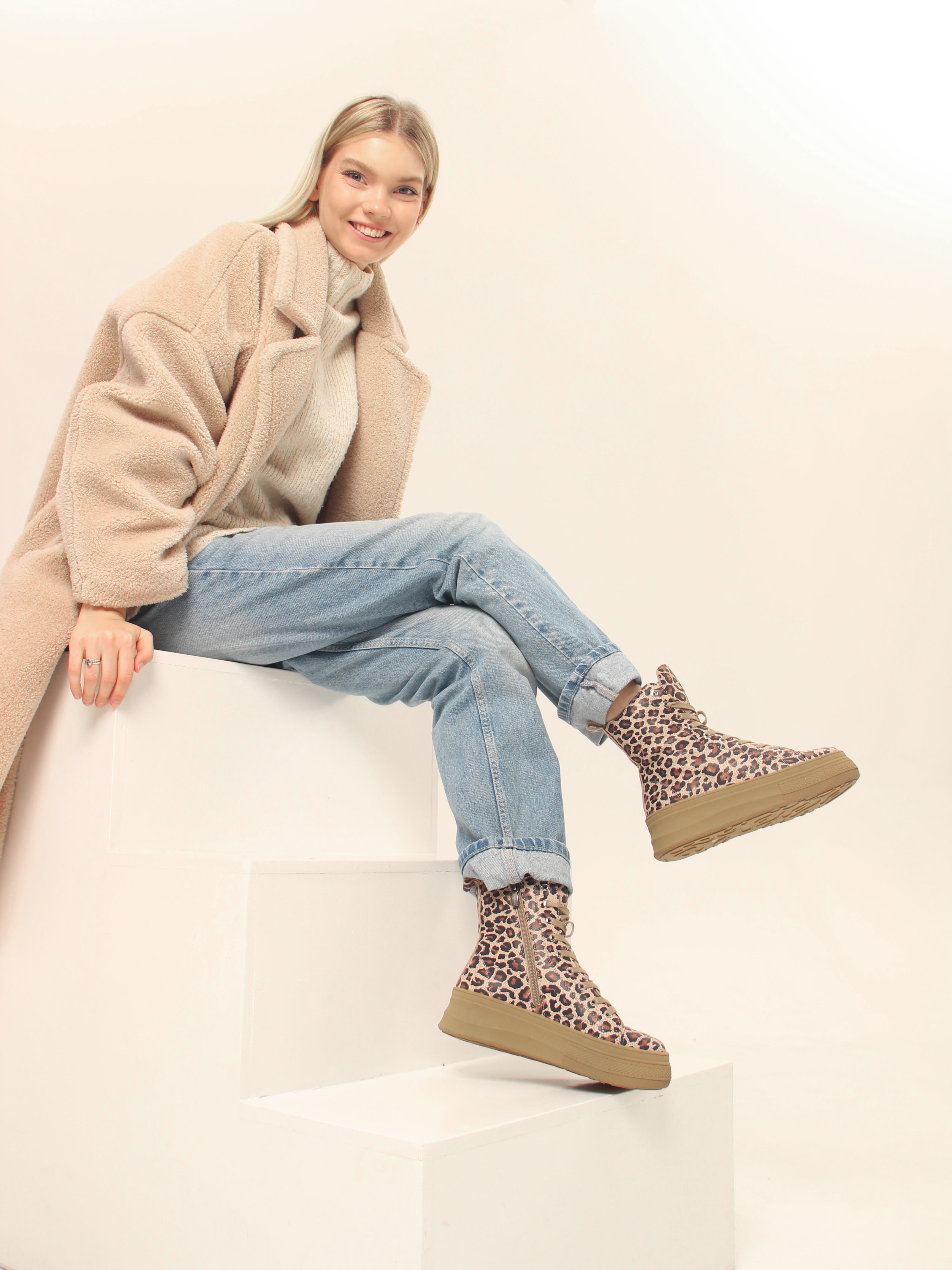 картинка Ботинки ED'ART 215.warm'br. бежевый леопард от интернет магазина
