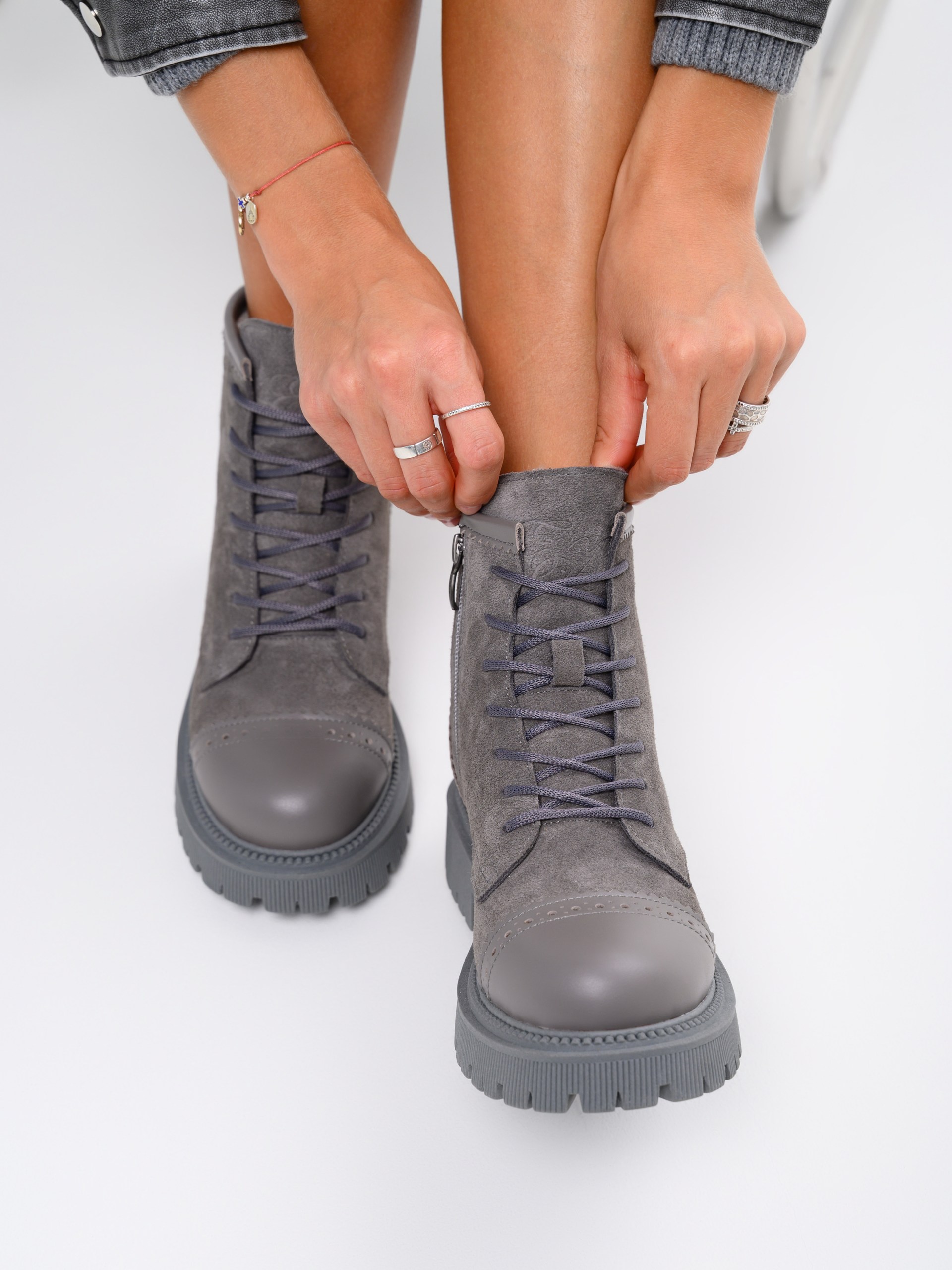 картинка Ботинки ED'ART 319.taskana'gr. Серый замок замша+игуана от интернет магазина