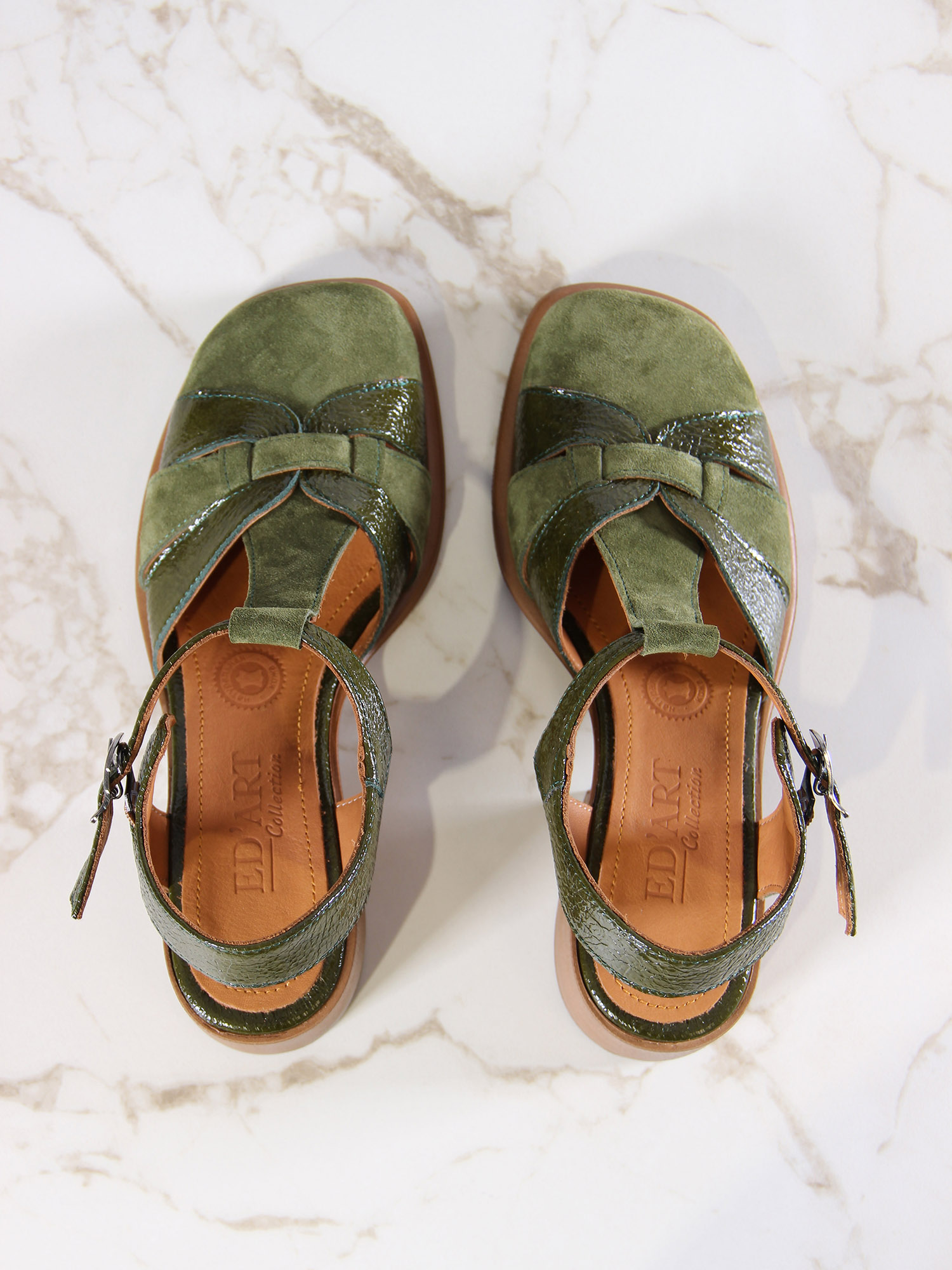 картинка Босоножки ED'ART 5038.23663'bе.Зеленый наплак+оливковая замша от интернет магазина