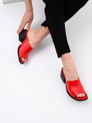 Сабо кожаные красные