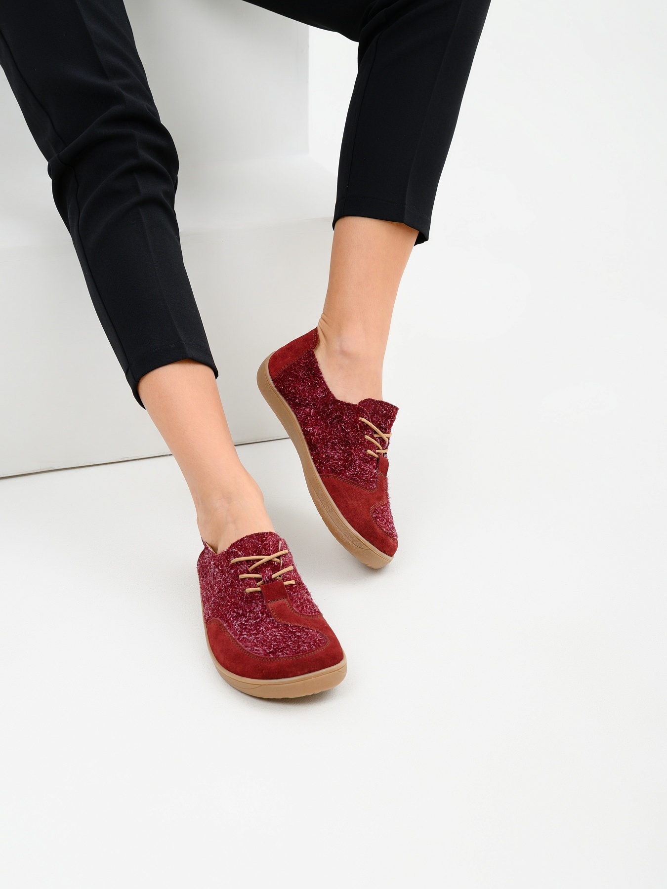 картинка Босоногие туфли ED'ART 188.nata'br.Бордовый джангл+бордовая замша от интернет магазина