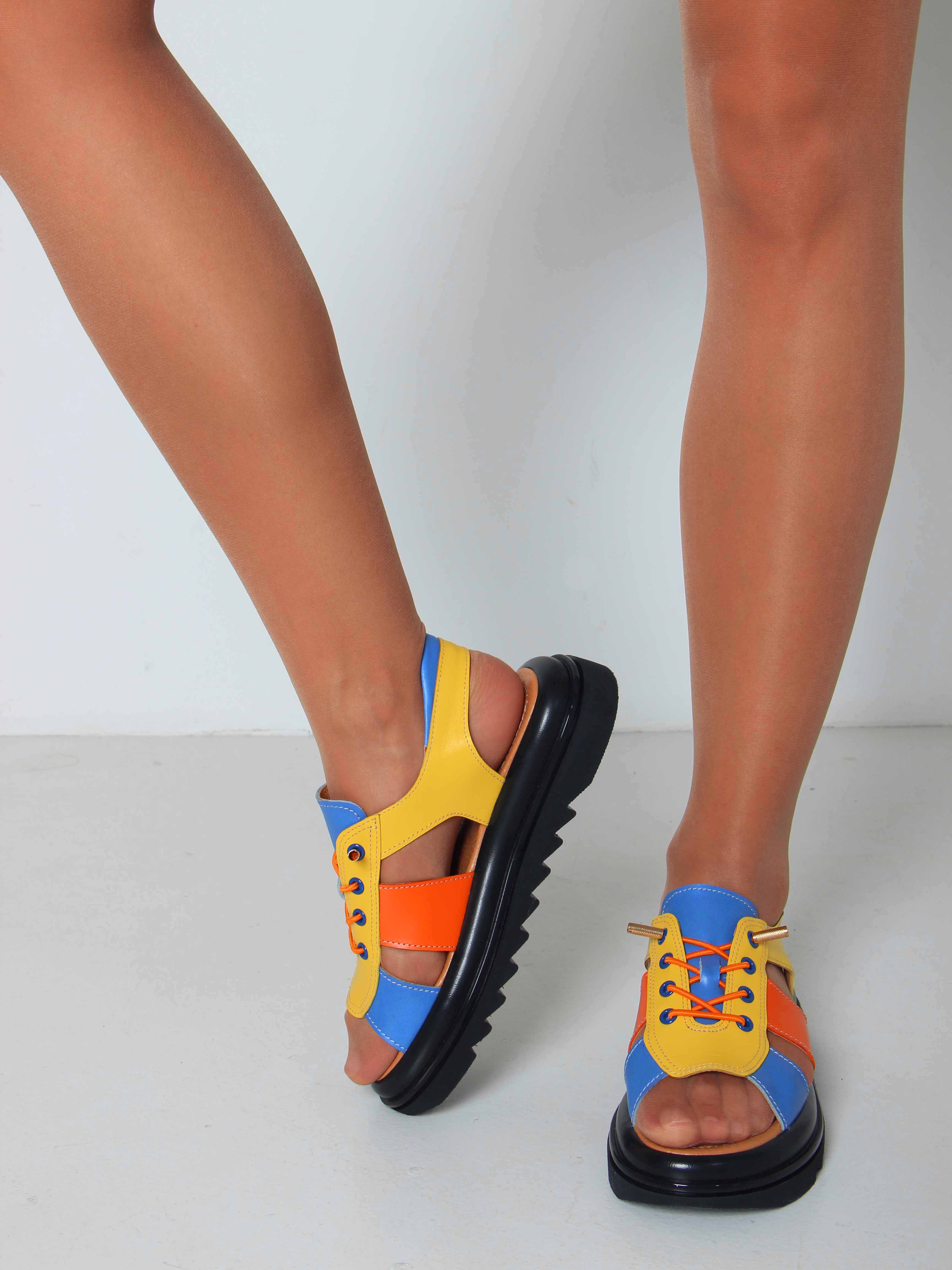 картинка Босоножки ED'ART 2029.2525'bl. Желтый синий оранжевый от интернет магазина