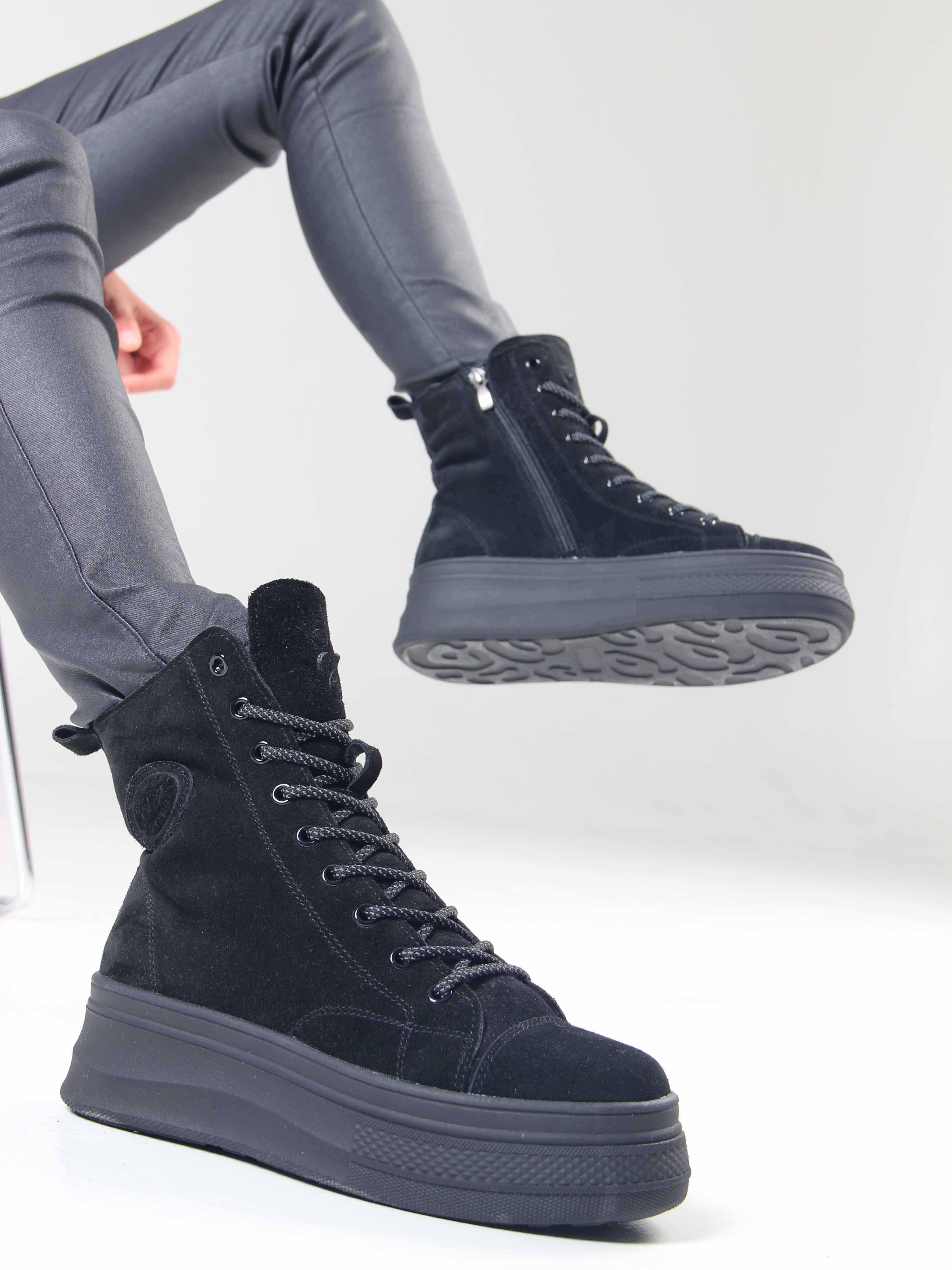 картинка Ботинки ED'ART 215.warm'bl. черные замша от интернет магазина