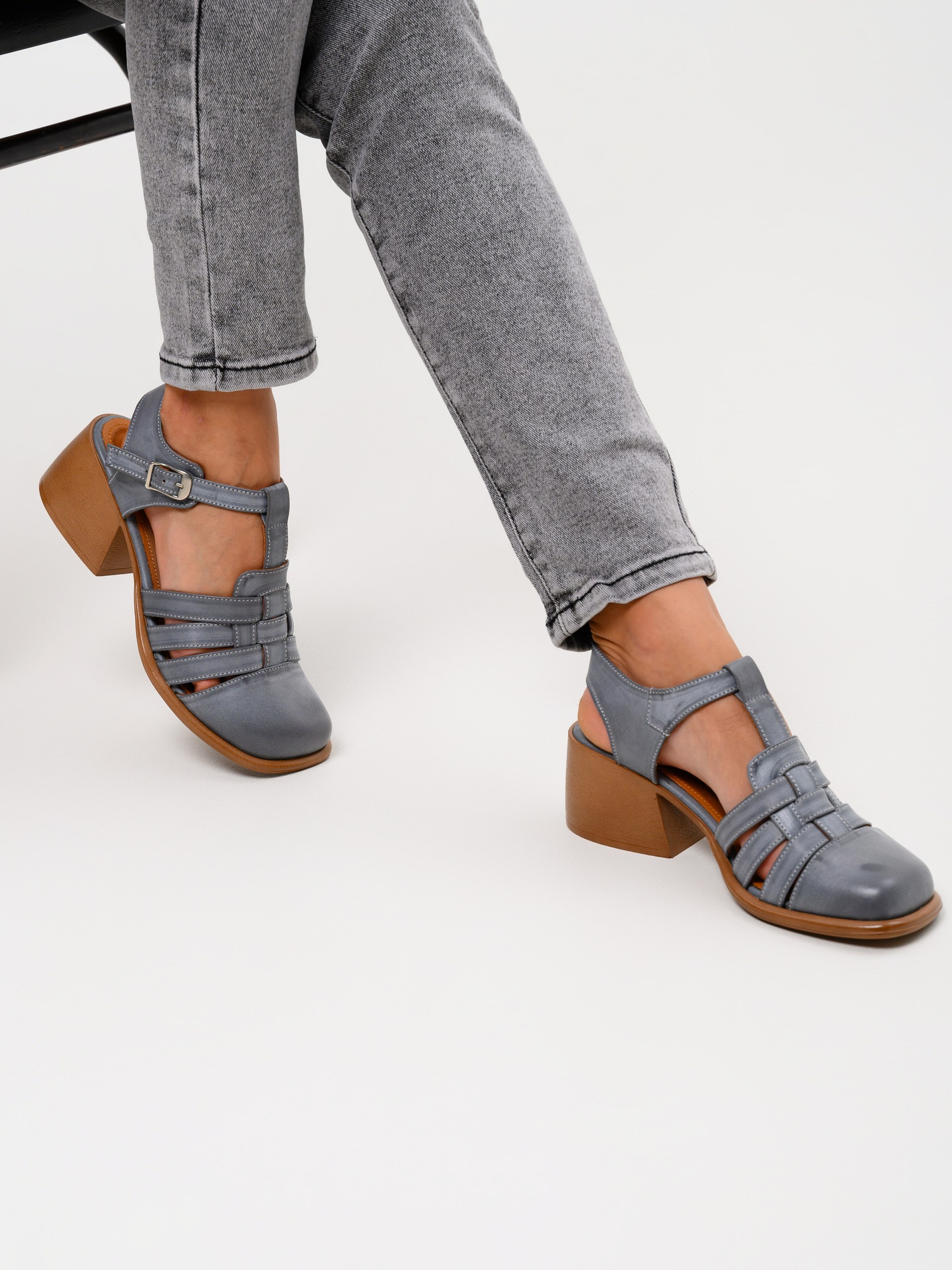 картинка Босоножки ED'ART 5035.23663'bе. Вакса серая +коричневый от интернет магазина