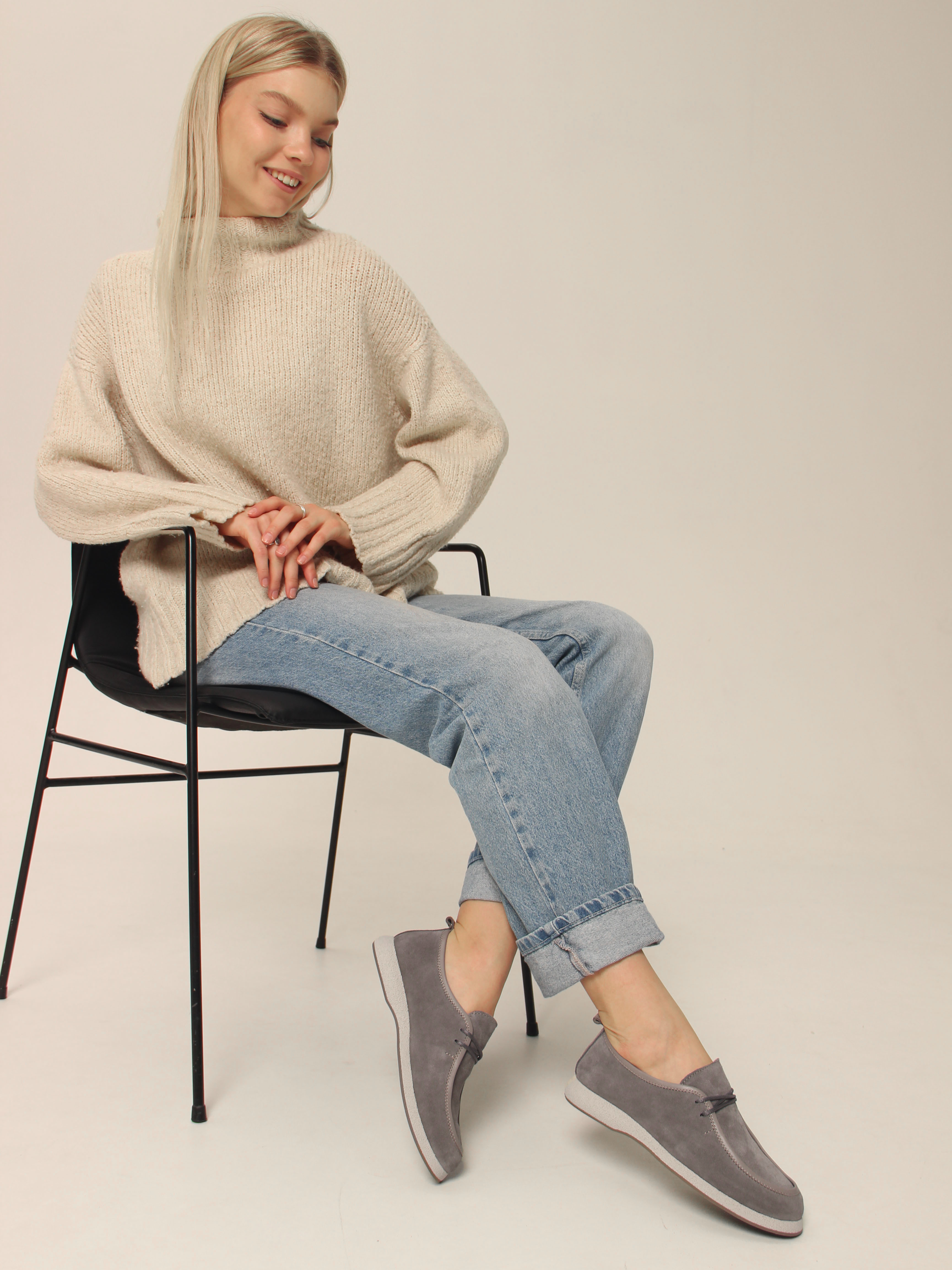 картинка Мокасины ED'ART 191.1607'be. серый замок замша от интернет магазина