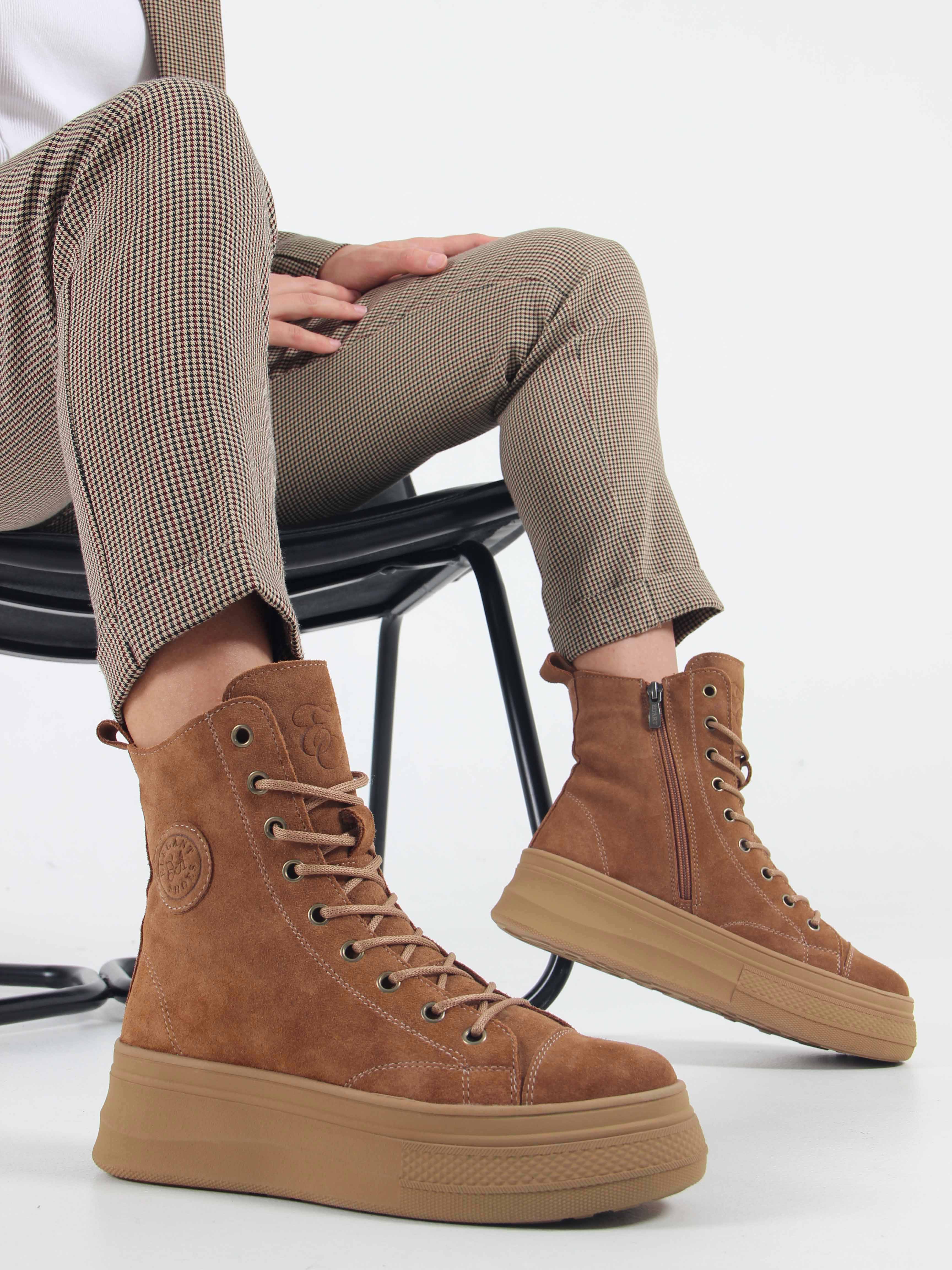 картинка Ботинки ED'ART 215.warm'br. светло коричневые замша от интернет магазина