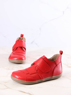 Ботинки босоногие на липучке красные