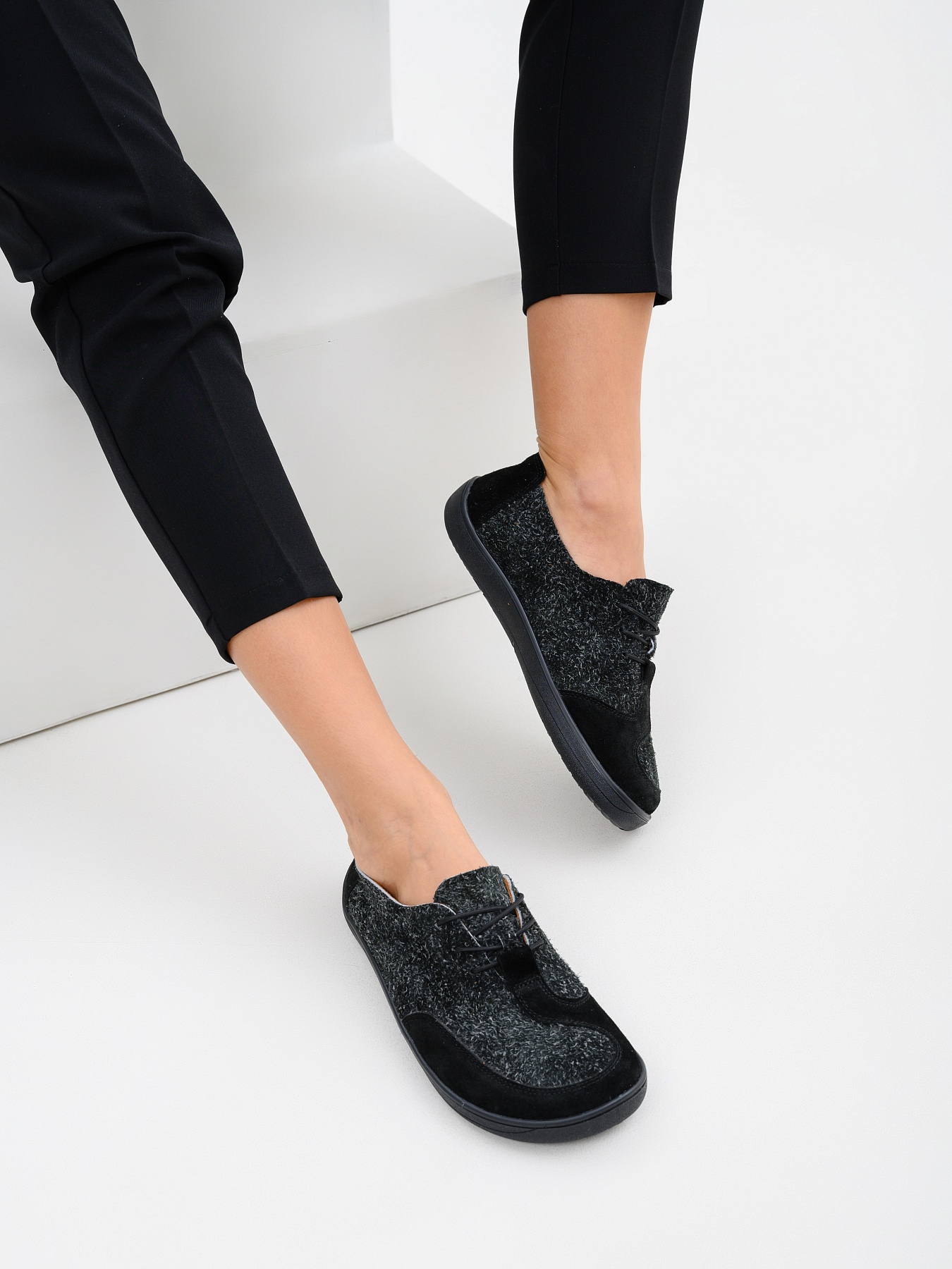 картинка Босоногие туфли ED'ART 188.nata'bl.Черный джангл+черная замша от интернет магазина