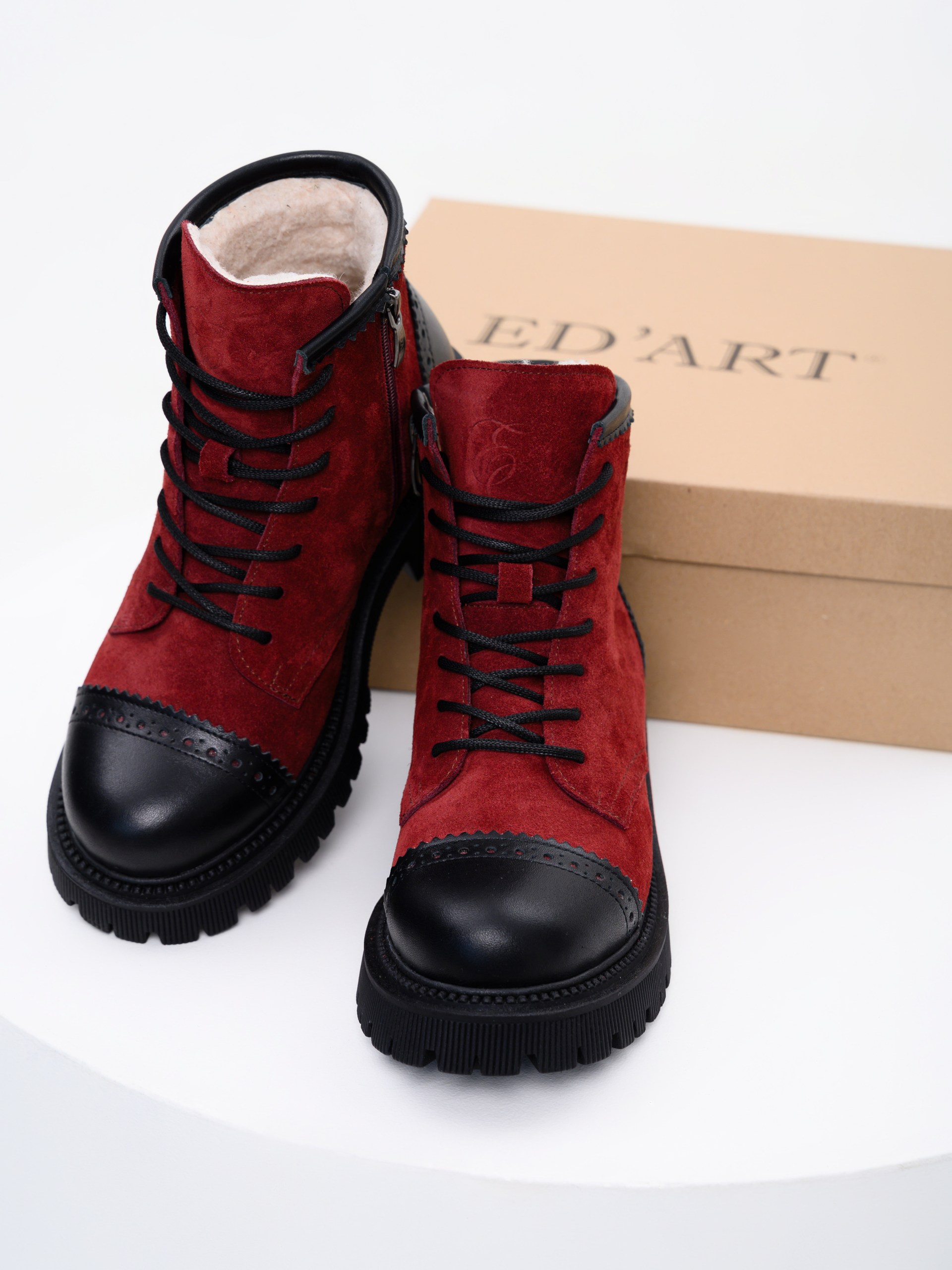 картинка Ботинки ED'ART 319.taskana'bl. Бордо замша+черный от интернет магазина