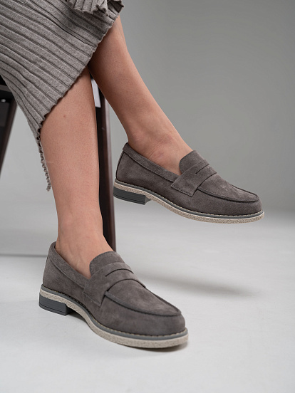 картинка Лоферы ED'ART 176.rose'gr. серый замок замша от интернет магазина