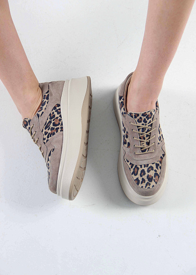 картинка Кроссовки ED'ART 149.24916'be. бежевый леопард ваниль замша от интернет магазина