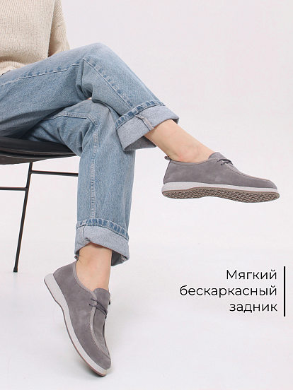 картинка Мокасины ED'ART 191.1607'be. серый замок замша от интернет магазина