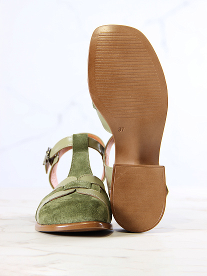 картинка Босоножки ED'ART 3038.26018'bе.Зеленая замша+олива от интернет магазина
