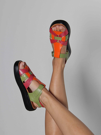 картинка Босоножки ED'ART 2028.2530'bl. Зеленый красный от интернет магазина