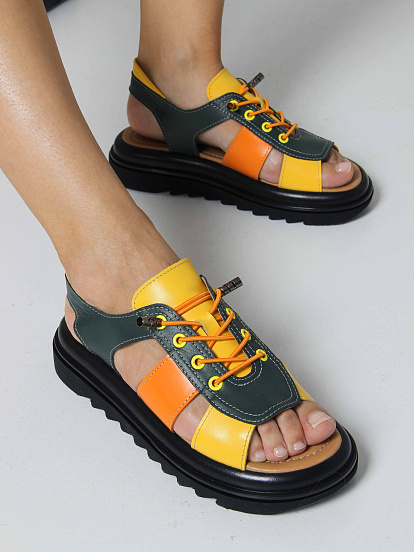 картинка Босоножки ED'ART 2029.2525'bl. Зеленый желтый оранжевый от интернет магазина