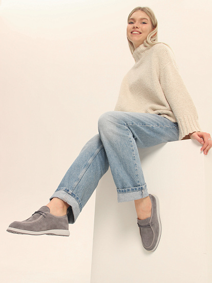 картинка Мокасины ED'ART 191.1607'be. серый замок замша от интернет магазина