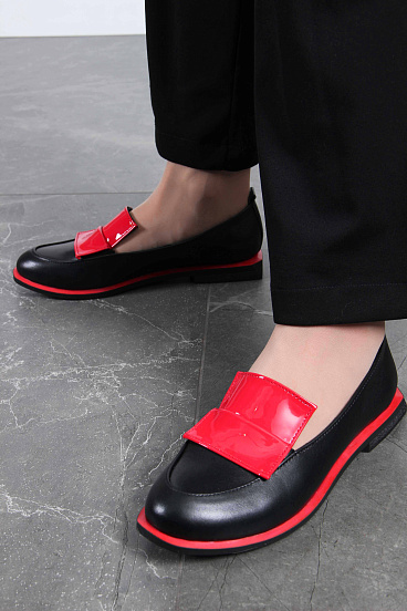 картинка Лоферы туфли ED'ART 118.Viсtoria'bl.Черный-красный от интернет магазина