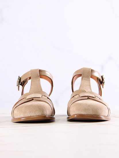 картинка Босоножки ED'ART 3038.26018'bе.Круассан+велюр бежевая ночь от интернет магазина