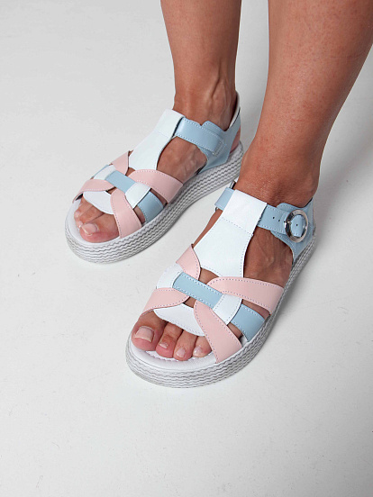 картинка Босоножки ED'ART 2028.2530'w. Белый розовый голубой от интернет магазина