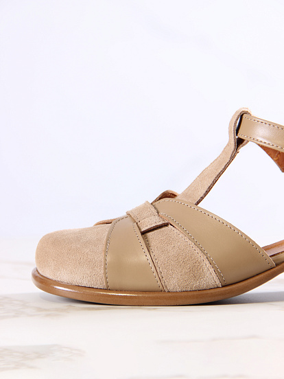 картинка Босоножки ED'ART 3038.26018'bе.Круассан+велюр бежевая ночь от интернет магазина