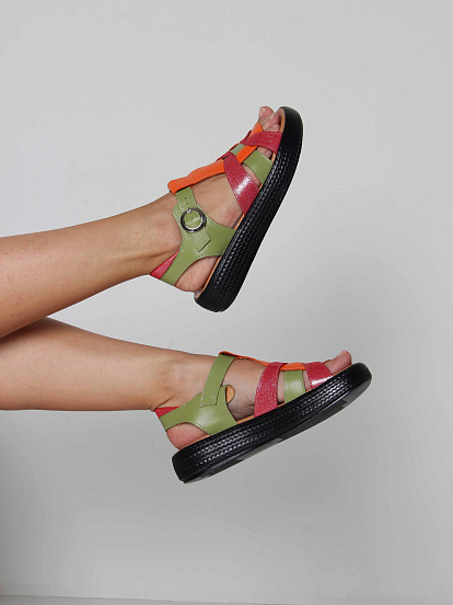 картинка Босоножки ED'ART 2028.2530'bl. Зеленый красный от интернет магазина