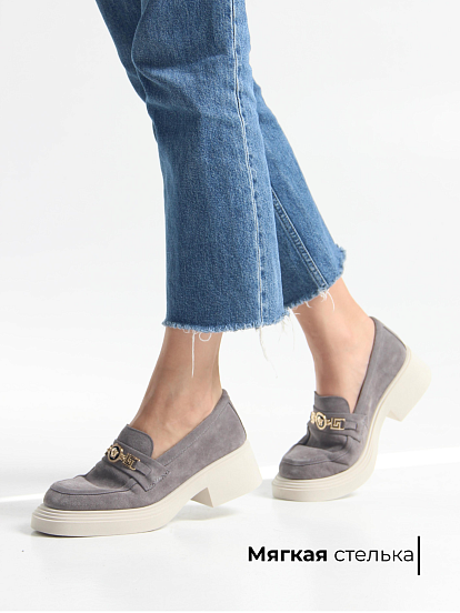 картинка Лоферы туфли ED'ART 173.1453'be. серый замок замша от интернет магазина