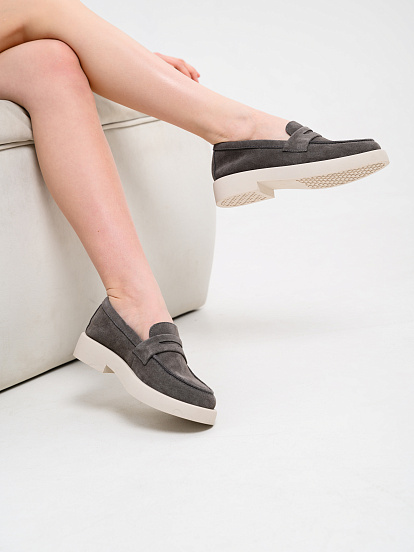 картинка Лоферы туфли ED'ART 176.1593'be. Серый замок замша от интернет магазина