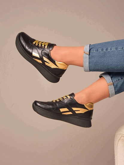 картинка Кроссовки ED'ART 132.omega'bl. Черный золото от интернет магазина