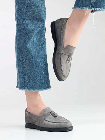 картинка Лоферы туфли ED'ART 170.2614'bl. Серый замок замша от интернет магазина