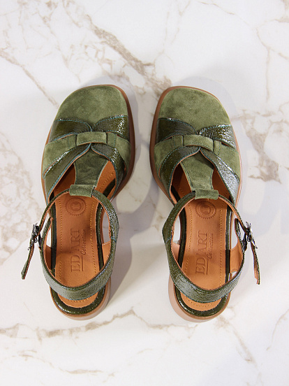 картинка Босоножки ED'ART 5038.23663'bе.Зеленый наплак+оливковая замша от интернет магазина