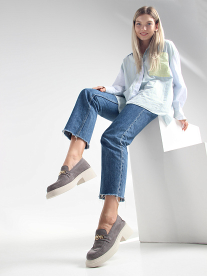 картинка Лоферы туфли ED'ART 173.1453'be. серый замок замша от интернет магазина