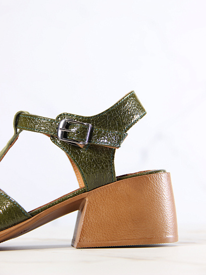картинка Босоножки ED'ART 5038.23663'bе.Зеленый наплак+оливковая замша от интернет магазина