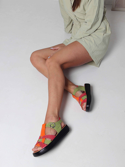 картинка Босоножки ED'ART 2028.2530'bl. Зеленый красный от интернет магазина