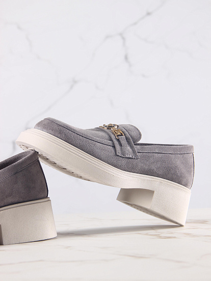 картинка Лоферы туфли ED'ART 173.1453'be. серый замок замша от интернет магазина