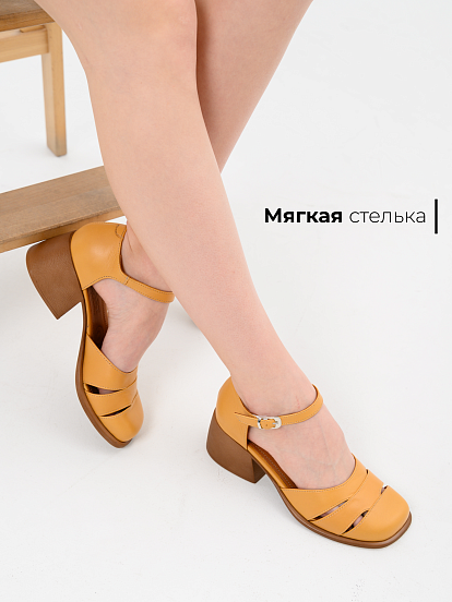 картинка Босоножки ED'ART 5032.23663'be. Лион тыква+коричневый от интернет магазина