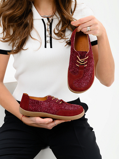 картинка Босоногие туфли ED'ART 188.nata'br.Бордовый джангл+бордовая замша от интернет магазина