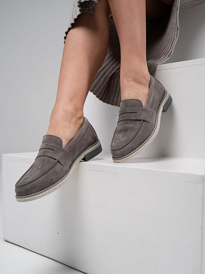 картинка Лоферы ED'ART 176.rose'gr. серый замок замша от интернет магазина