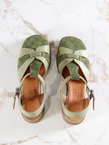 картинка Босоножки ED'ART 3038.26018'bе.Зеленая замша+олива от интернет магазина